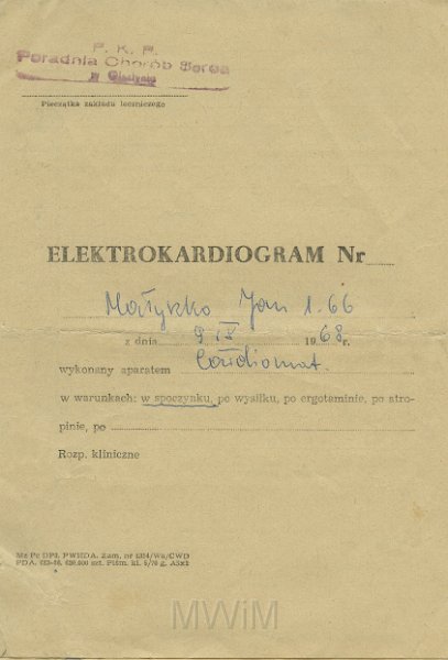 KKE 5471-1.jpg - Dok. Elektrodiagram wystawiony przez Poradnię Chorób Serca PKP w Olsztynie dla Jana Małyszko, Olsztyn, 9 IX 1968 r.